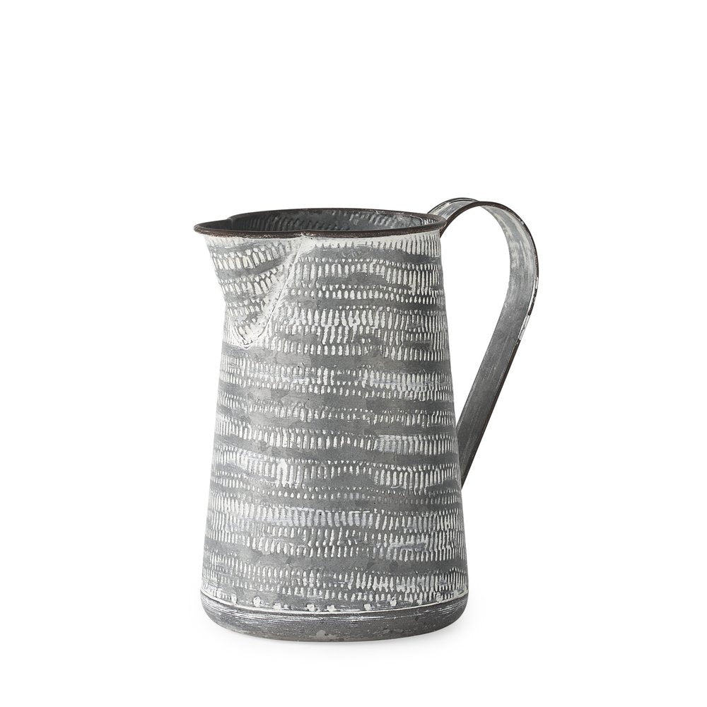 8" Gray And White Striped Metal Tapered Jug Vase