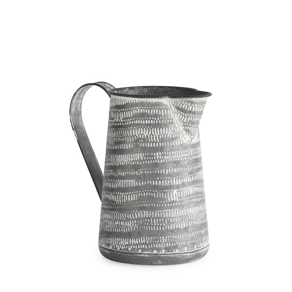 8" Gray And White Striped Metal Tapered Jug Vase