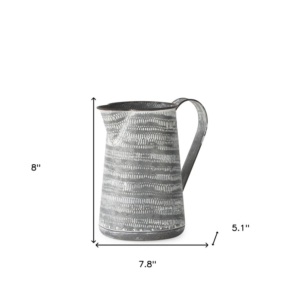 8" Gray And White Striped Metal Tapered Jug Vase