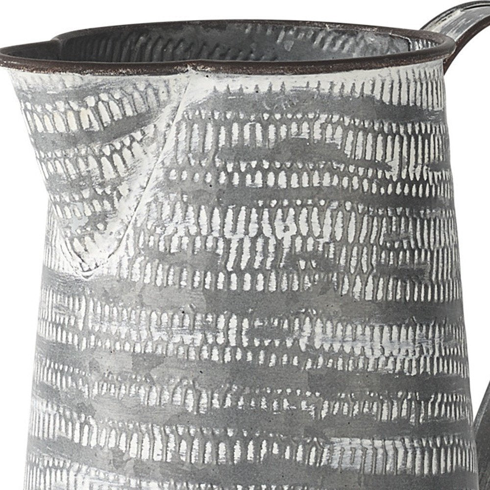 8" Gray And White Striped Metal Tapered Jug Vase