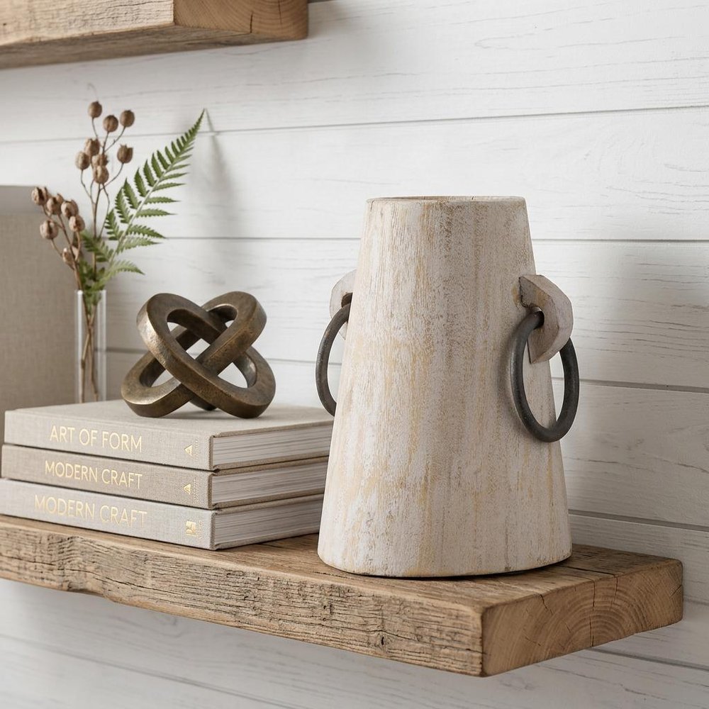 7" Light Brown Solid Wood Cylinder Jug Vase