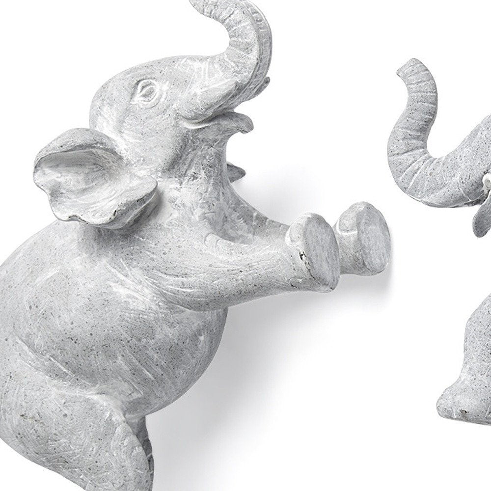 Set of Two Maynard I Gray Elephant Resin Hanging Dimensional Sculpture on a white background