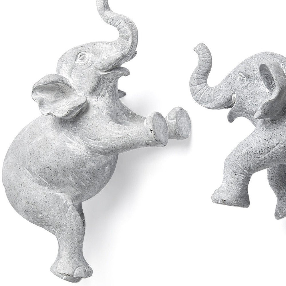 Set of Two Maynard I Gray Elephant Resin Hanging Dimensional Sculpture on a white background