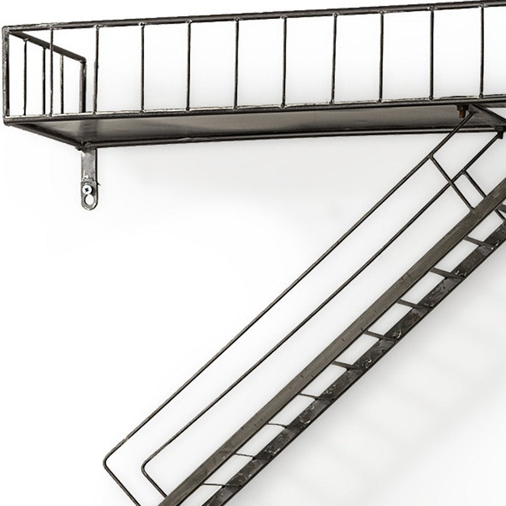 21" Gunmetal Gray Metal Novelty Wall Mounted Accent Shelf. Wall mounted shelve isolated on a plain white background, finished in gray metal.