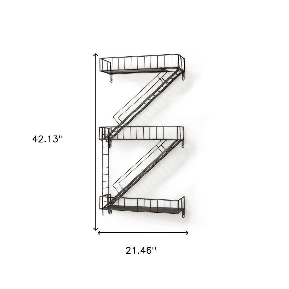 21" Gunmetal Gray Metal Novelty Wall Mounted Accent Shelf. Wall mounted shelve isolated on a plain white background, in a gray metal finish.