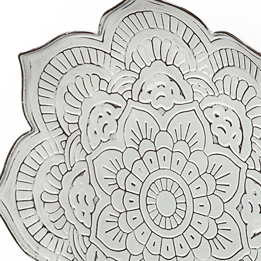 Set of Two Miranda Silver Flower Mandala Metal Hanging Dimensional Sculpture on a white background