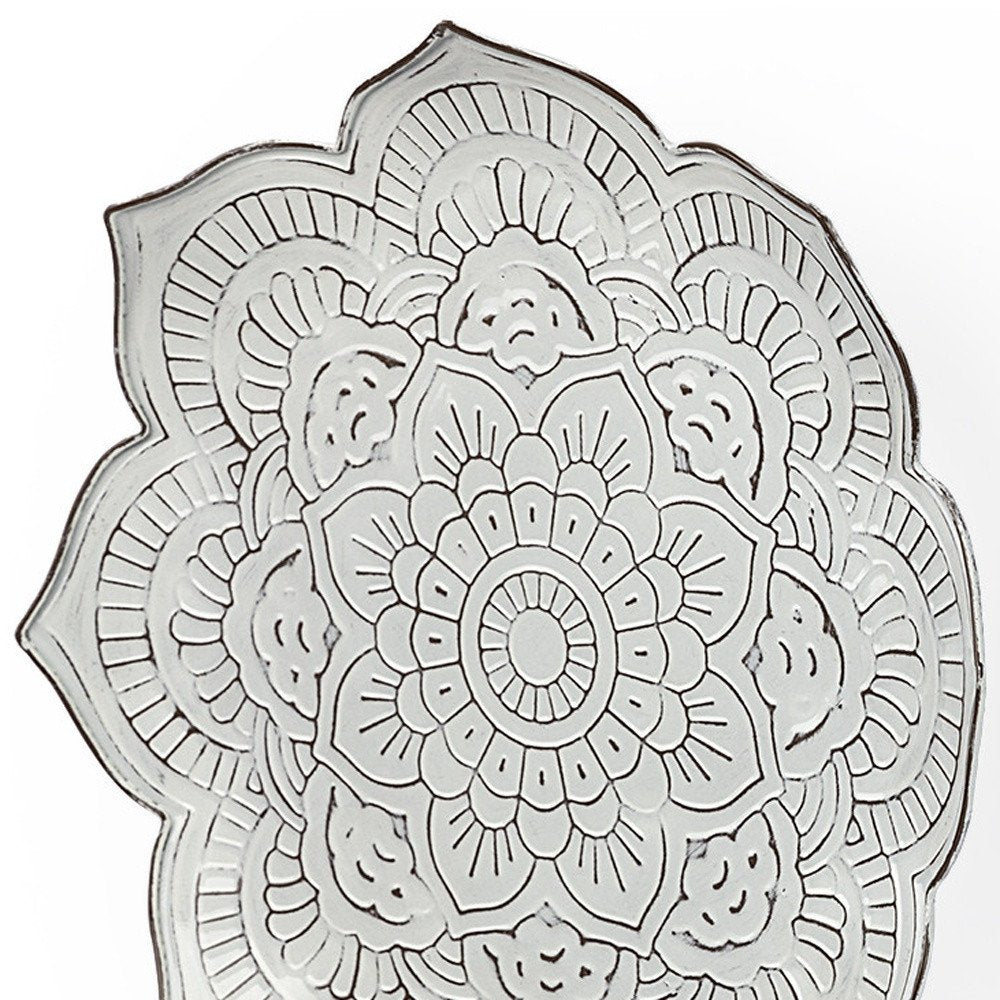 Set of Two Miranda Silver Flower Mandala Metal Hanging Dimensional Sculpture on a white background
