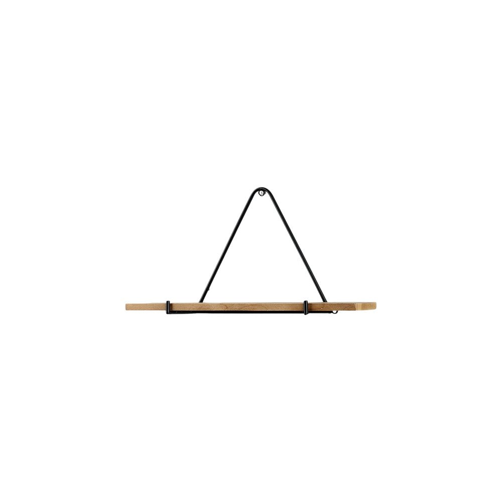 Set Of Three Black And Brown Metal And Solid Wood Triangle Wall Mounted Accent Shelves on a white background