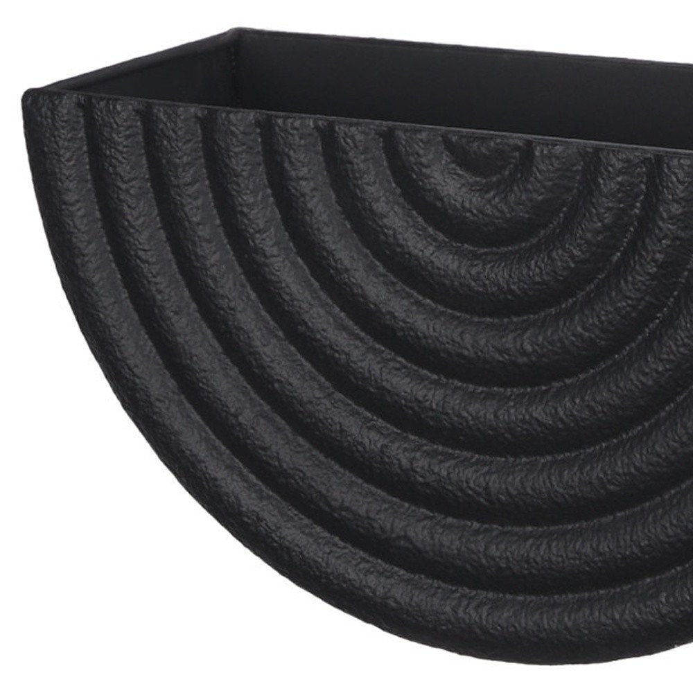 Set of Two Black Metal Geometric Half Moon Wall Planters on a white background
