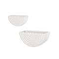 Set of Two White Metal Geometric Half Moon Wall Planters on a white background