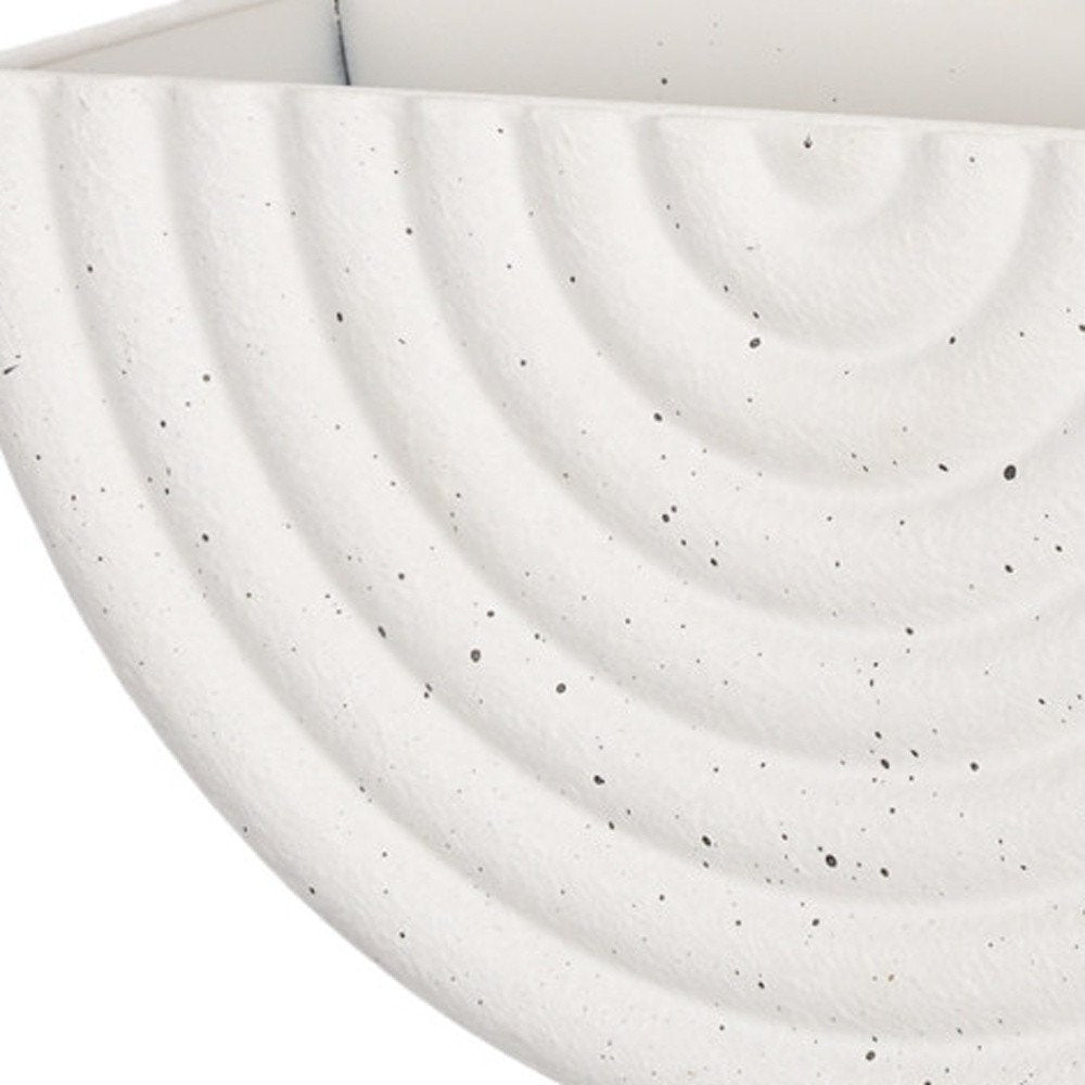 Set of Two White Metal Geometric Half Moon Wall Planters on a white background