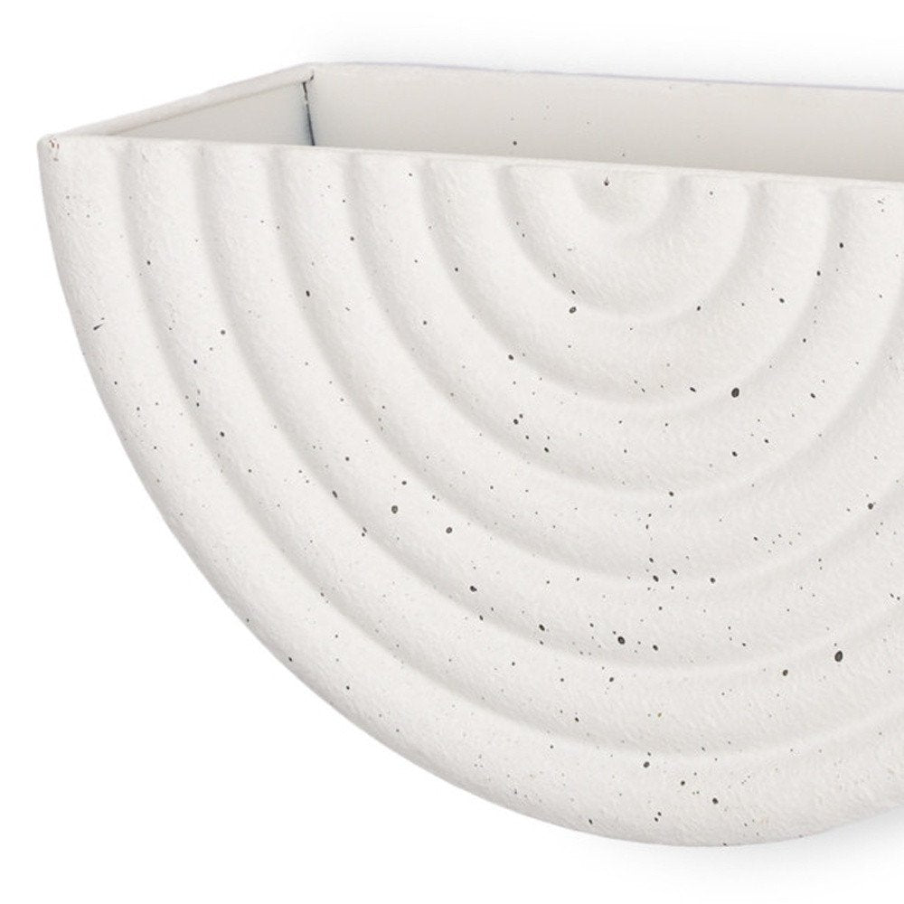 Set of Two White Metal Geometric Half Moon Wall Planters on a white background