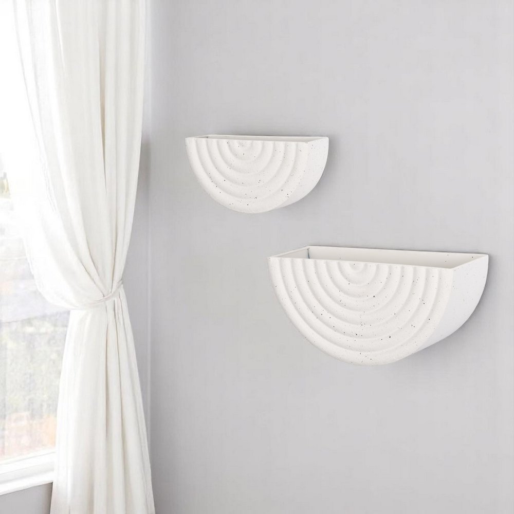 Set of Two White Metal Geometric Half Moon Wall Planters close-up detail