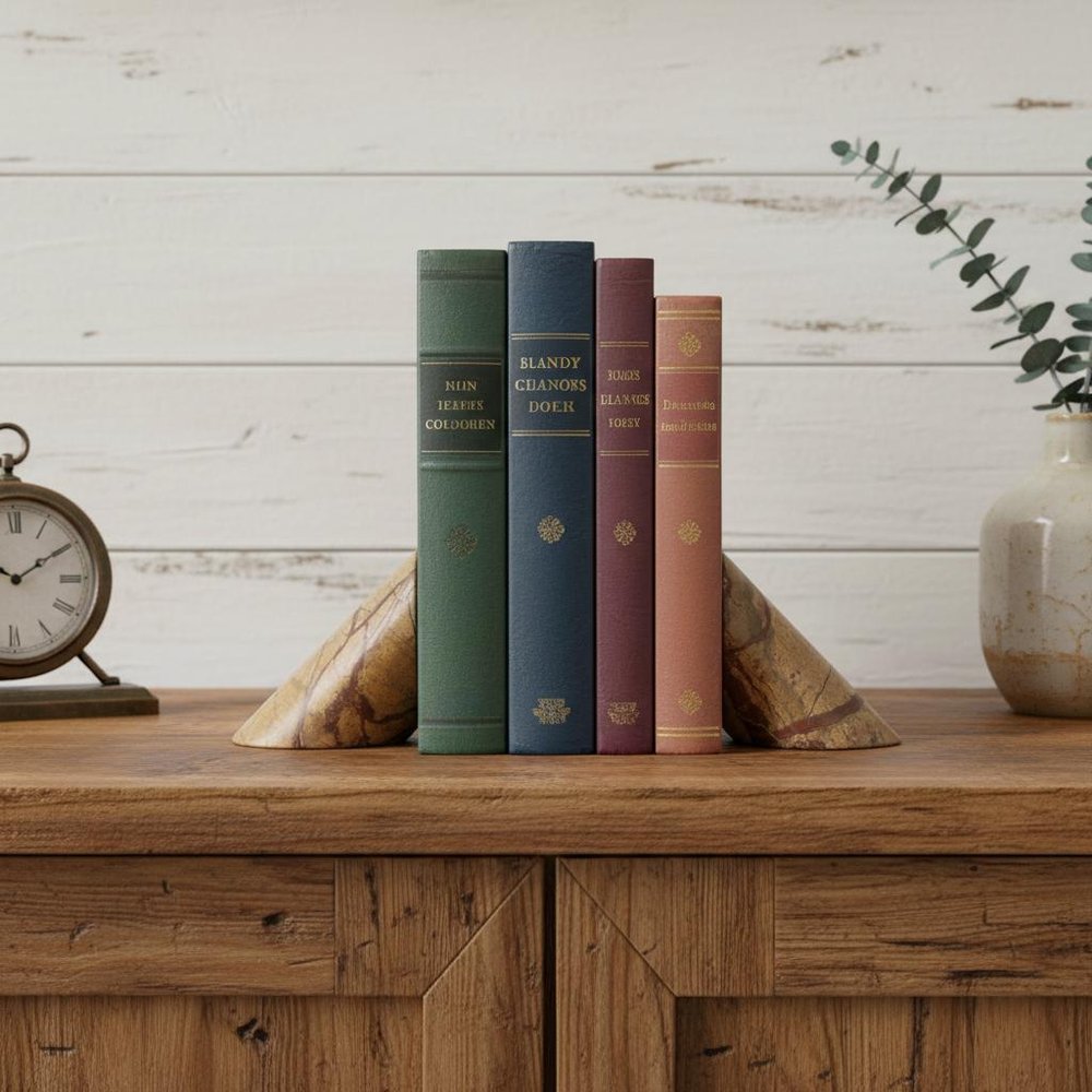 Set of Two Brown Marble Geometric Decorative Bookends