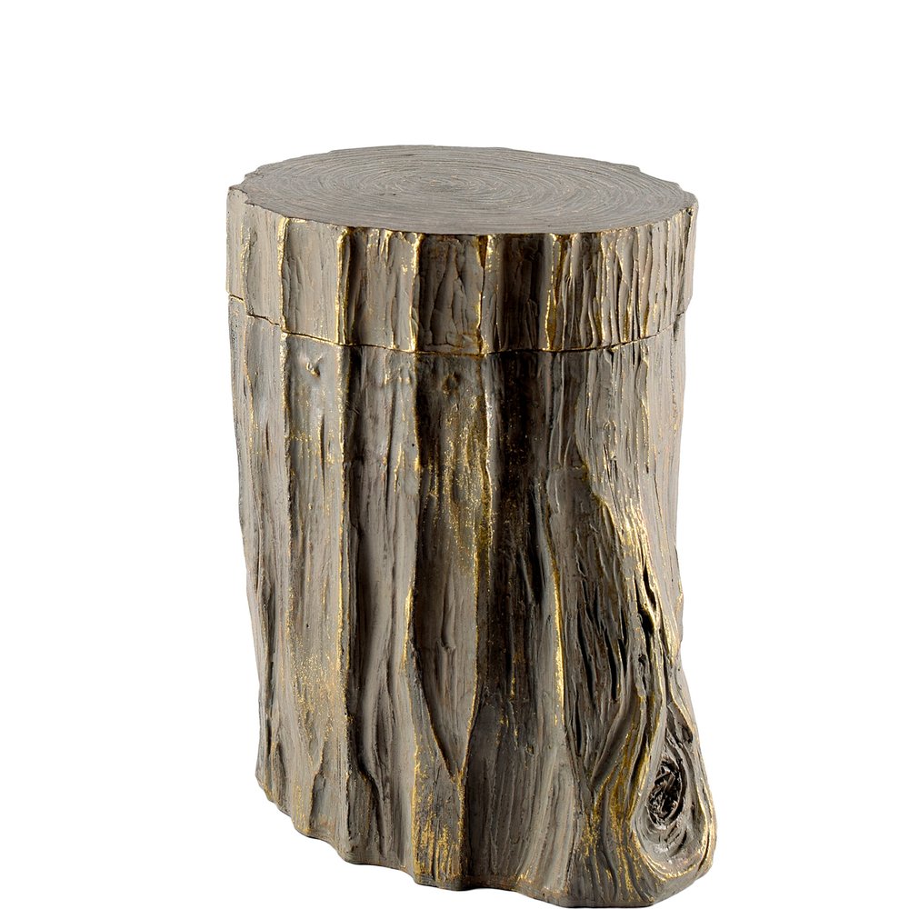 7" Brown And Gold Resin Modern Abstract Tree Stump Decorative Box