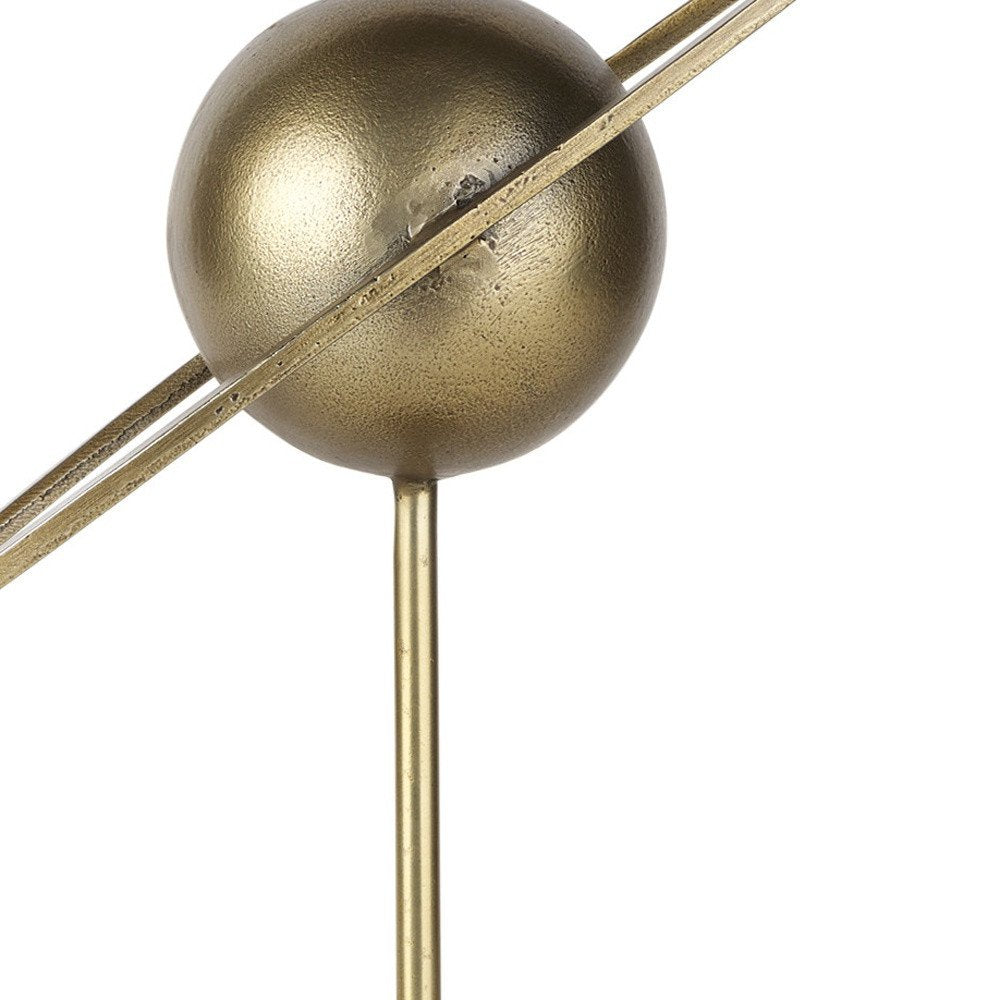 16" Gold Iron Solar System Tabletop Sculpture. Sculpture isolated on a plain white background, finished in gold metal.