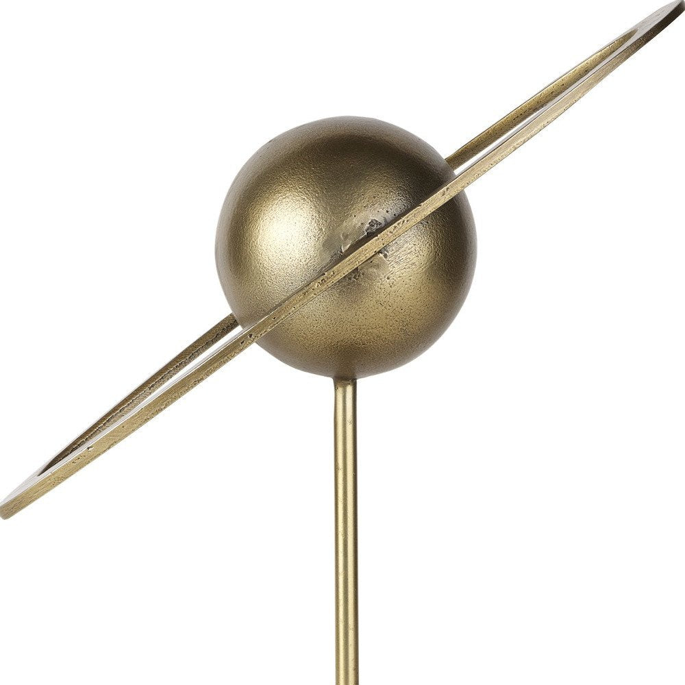 16" Gold Iron Solar System Tabletop Sculpture. Sculpture isolated on a plain white background, showing a gold metal surface.