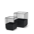 Set of Two Black Metal Wire Cage Square Pot Planters on a white background