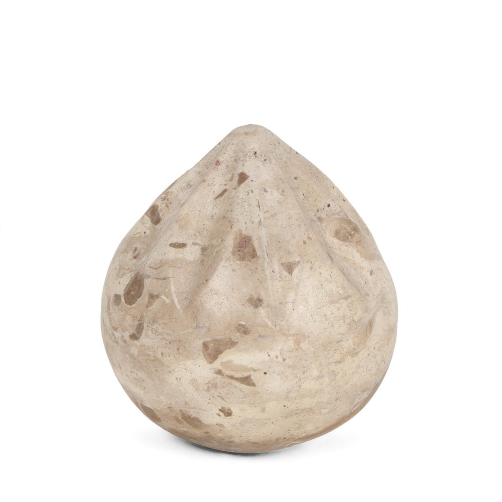 3" Beige Marble Modern Abstract Tabletop Sculpture. Sculpture isolated on a plain white background, in a beige marble finish.