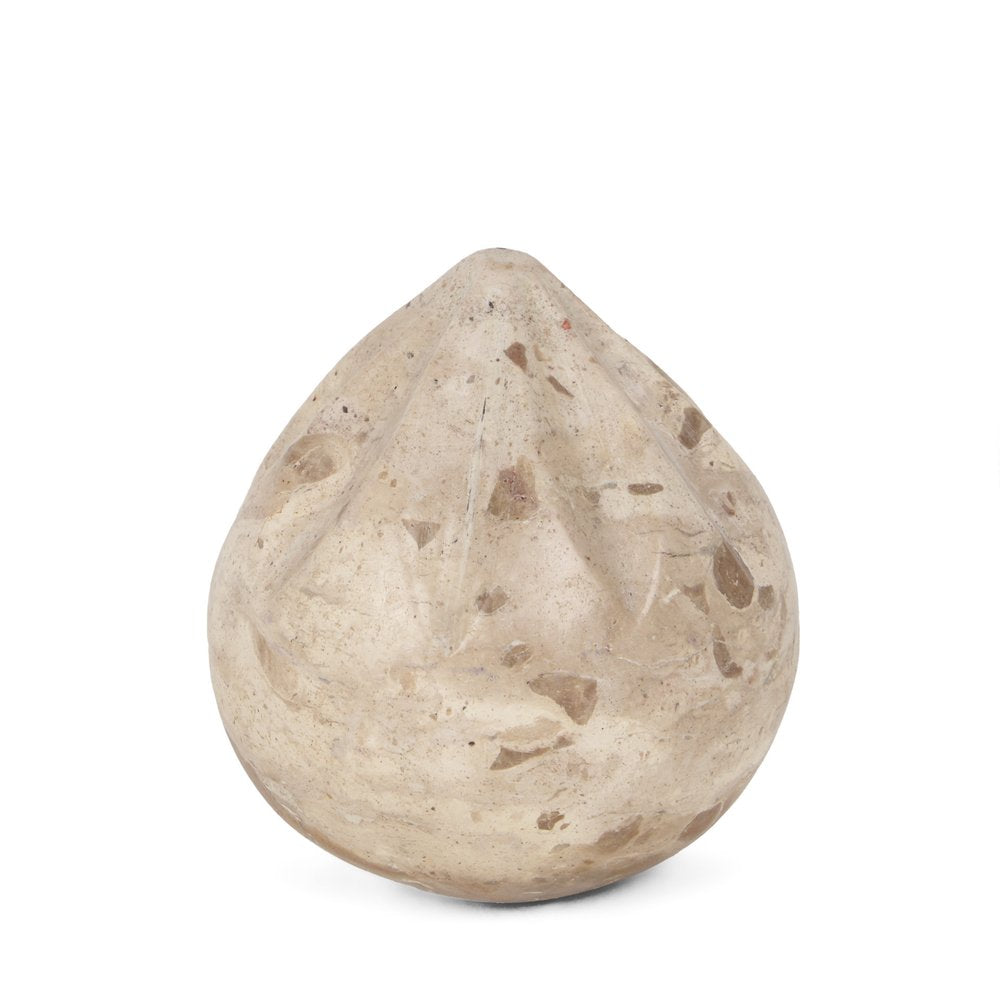 3" Beige Marble Modern Abstract Tabletop Sculpture. Sculpture isolated on a plain white background, in a beige marble finish.