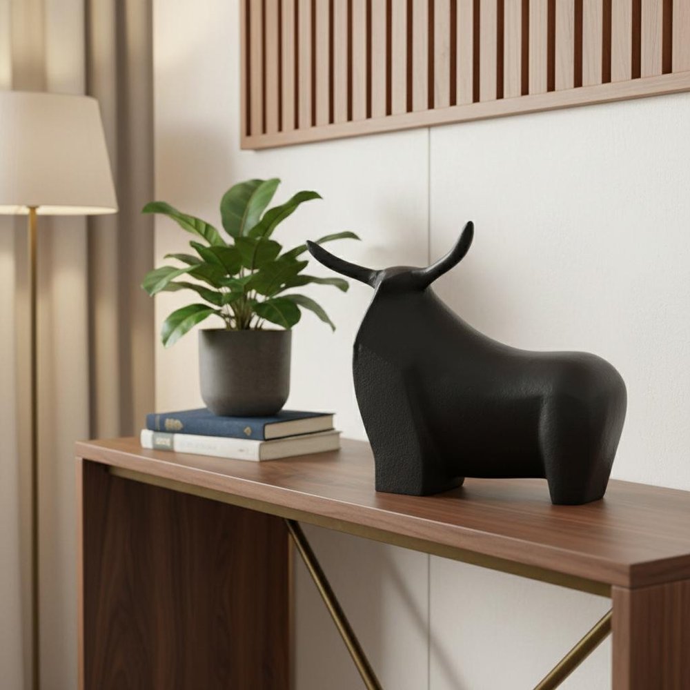 8" Black Aluminum Bull Tabletop Sculpture