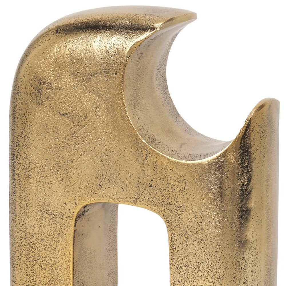 11" Antiqued Brass Aluminum Modern Abstract Tabletop Sculpture.