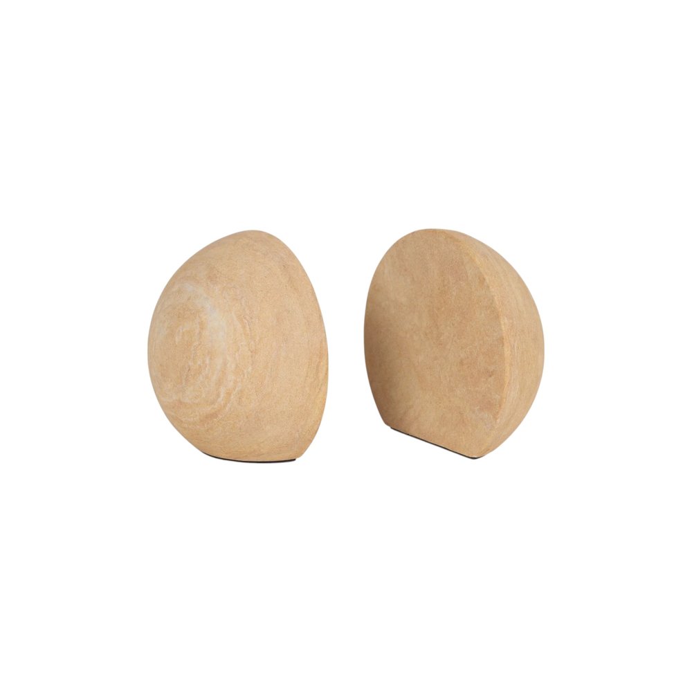 Set of Two Beige Stone Orb Decorative Bookends