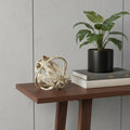 5" Beige Paper Mache And Metal Decorative Orb