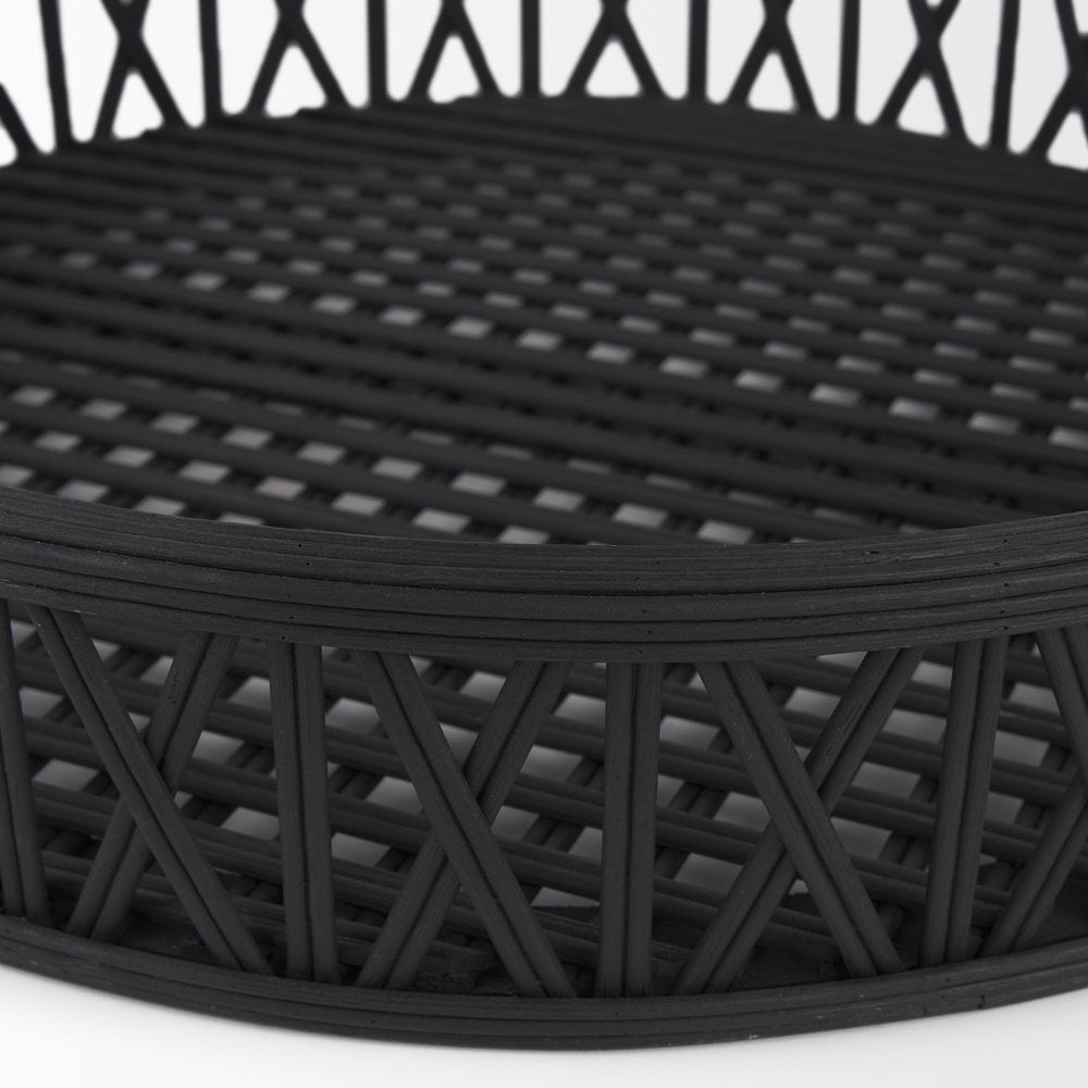 Set of Two Black Round Wicker Handmade Serving Trays