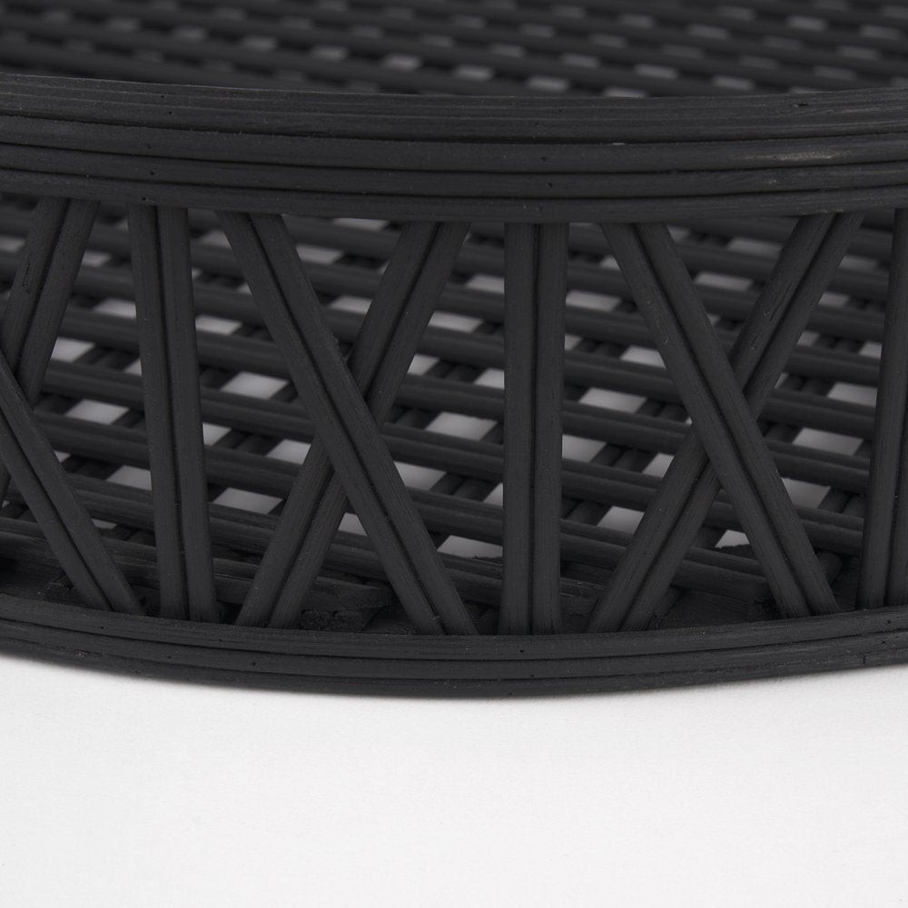 Set of Two Black Round Wicker Handmade Serving Trays