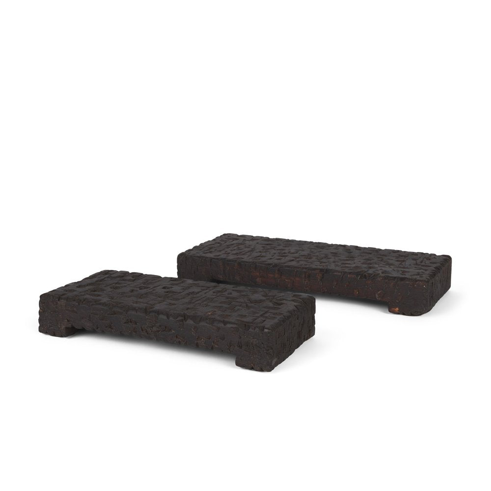 Set of Two Brown Wood Handmade Serving Tray on a white background