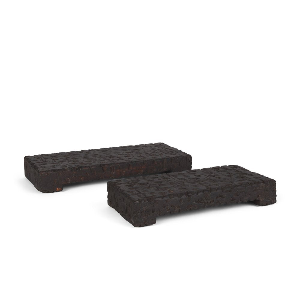Set of Two Brown Wood Handmade Serving Tray on a white background