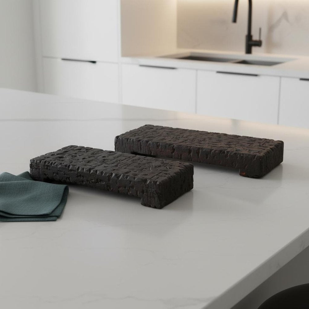 Set of Two Brown Wood Handmade Serving Tray in a home interior