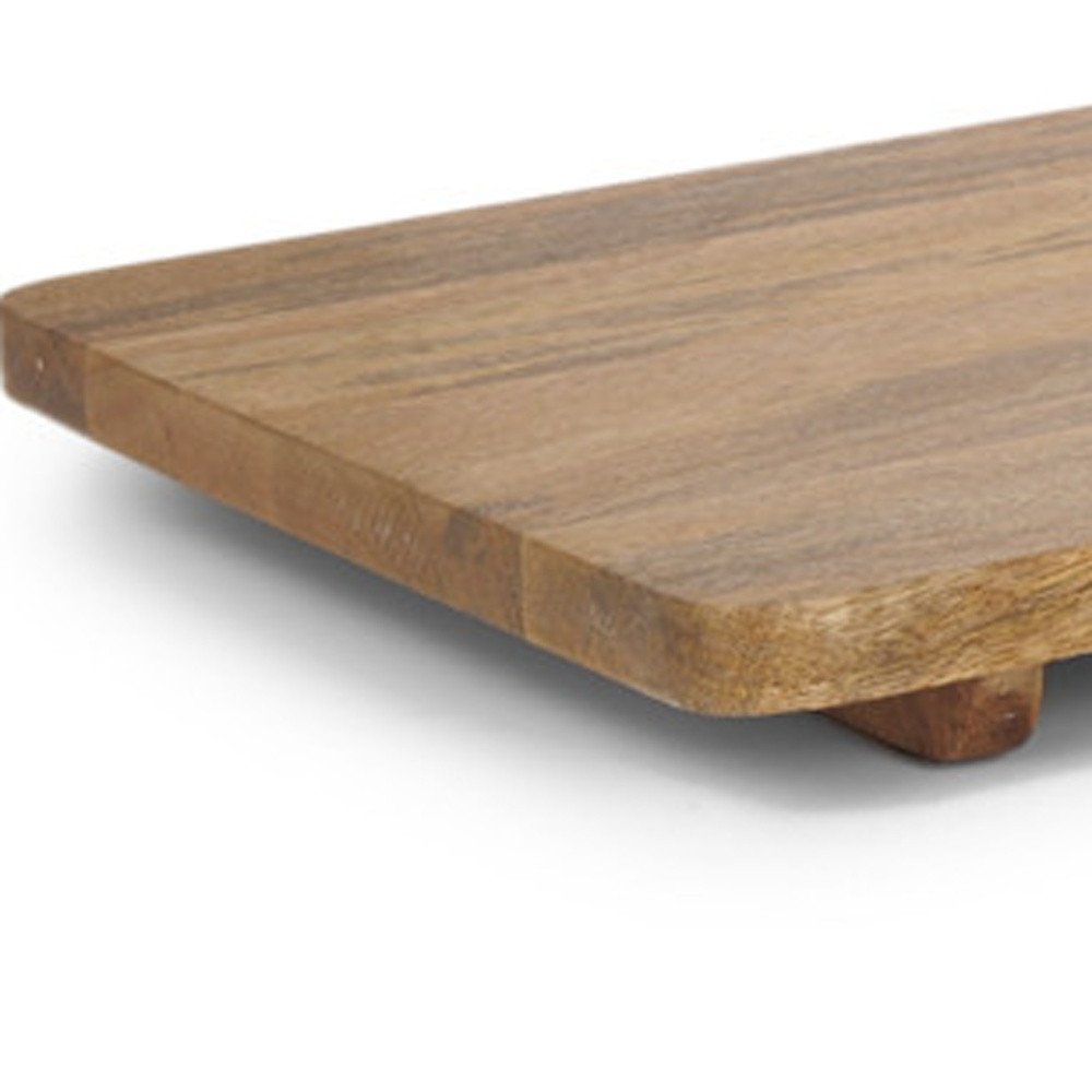 Set of Two Natural Solid Wood Handmade Serve Boards With Handles on a white background