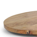 Set of Two Natural Solid Wood Handmade Round Serve Boards With Handles on a white background