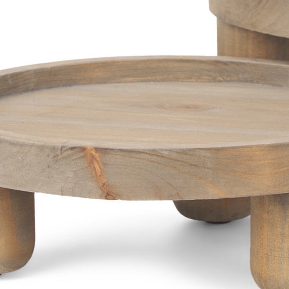 Set of Two Gray And Natural Solid Wood Handmade Round Risers