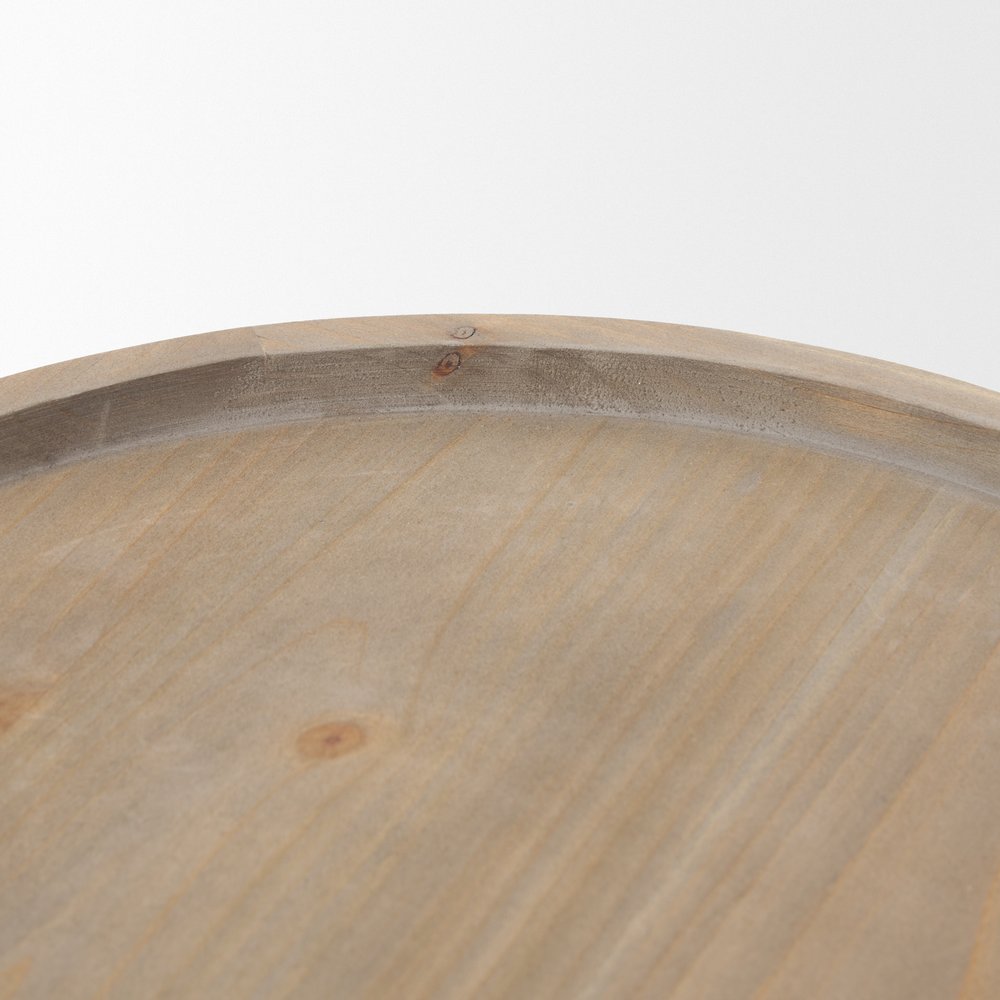 Set of Two Gray And Natural Solid Wood Handmade Round Risers