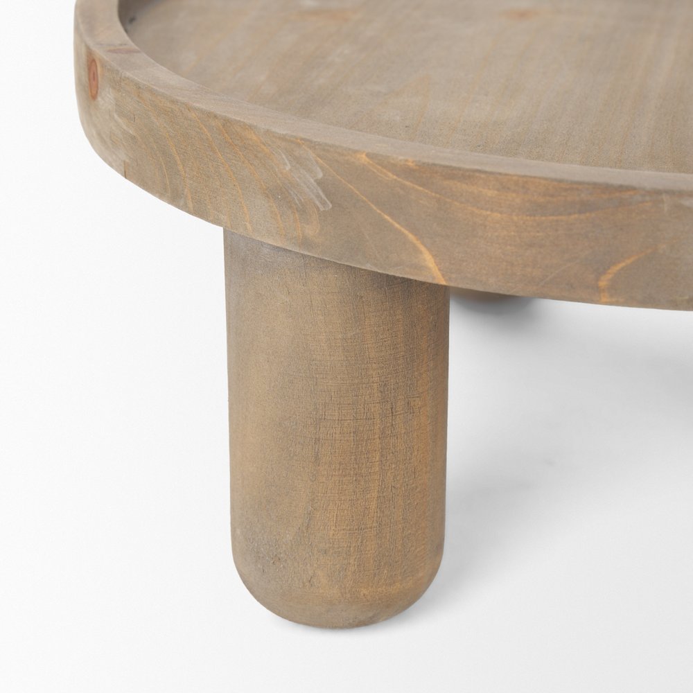 Set of Two Gray And Natural Solid Wood Handmade Round Risers on a white background