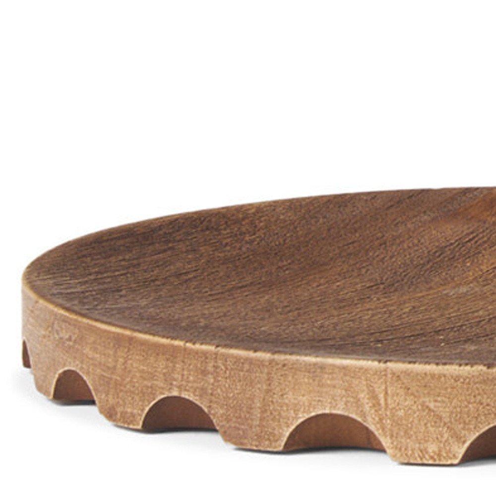Set of Two Natural Light Brown Round Wood Handmade Serving Trays on a white background