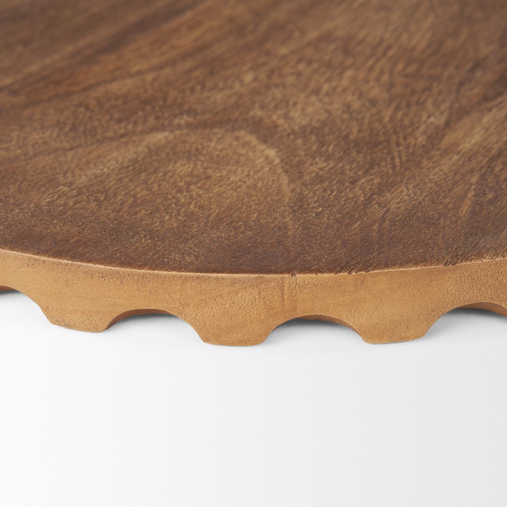 Set of Two Natural Light Brown Round Wood Handmade Serving Trays