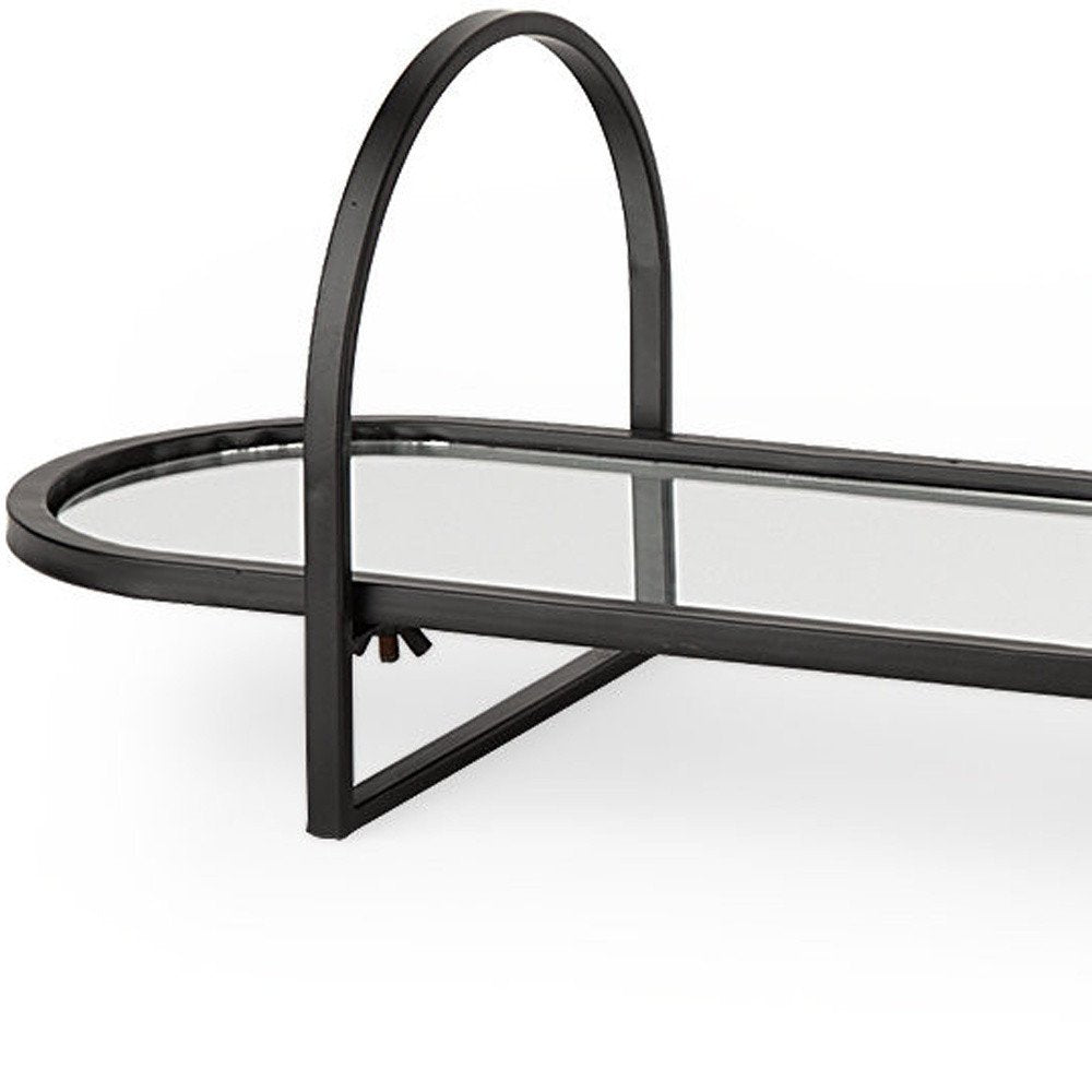 Set of Two Black Oval Metal Handmade Serving Tray With Handles on a white background