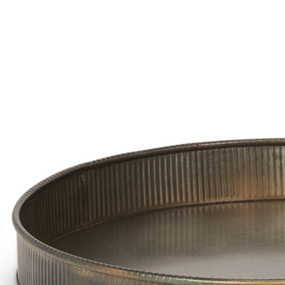 Set of Two Yellow Round Metal Handmade Serving Tray