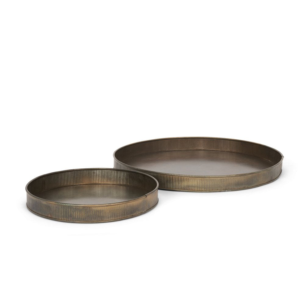 Set of Two Yellow Round Metal Handmade Serving Tray
