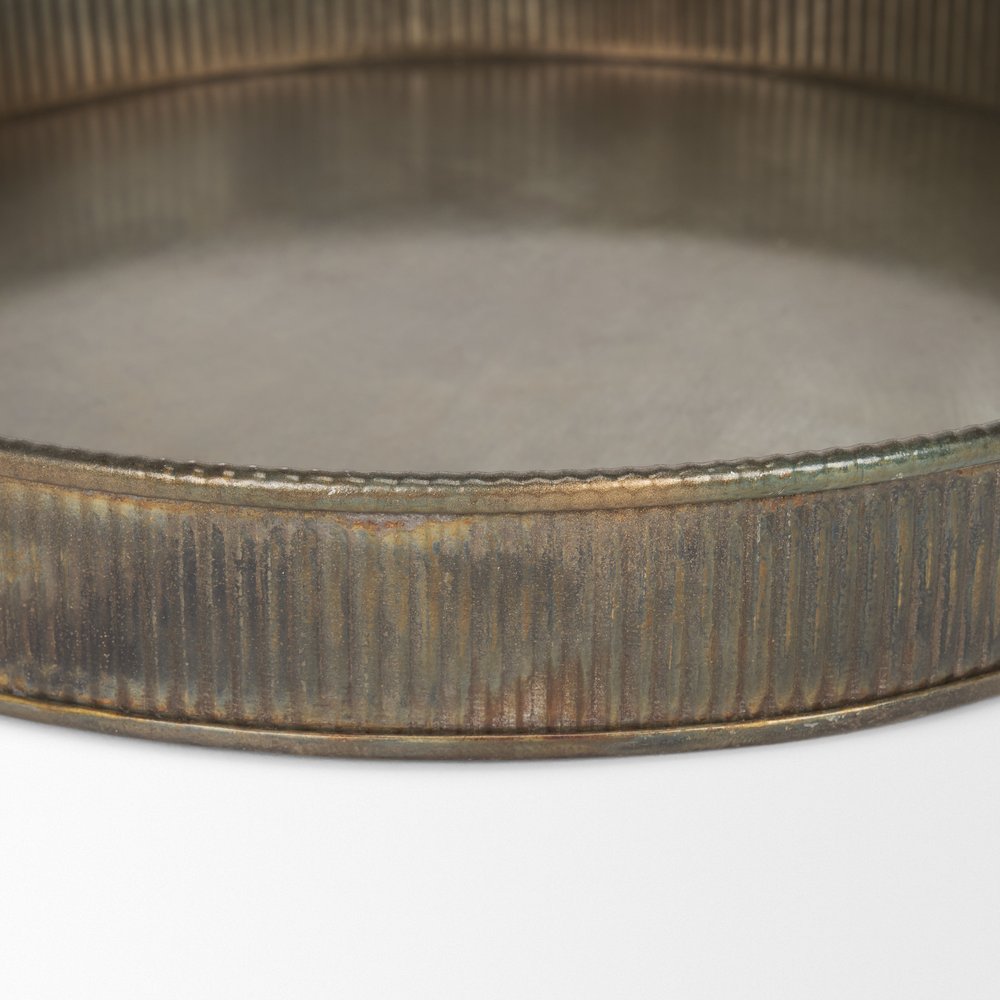 Set of Two Yellow Round Metal Handmade Serving Tray