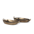 Set of Two Gold Oval Metal Handmade Serving Tray With Handles on a white background