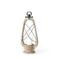 21" Brown And Black Distressed Abstract Solid Wood Metal And Glass Tabletop Lantern Candle Holder