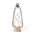 25" Brown Distressed Abstract Solid Wood And Metal Tabletop Lantern Candle Holder