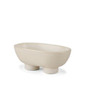 8" Cream Ceramic Oval Pedestal Centerpiece Bowl on a white background