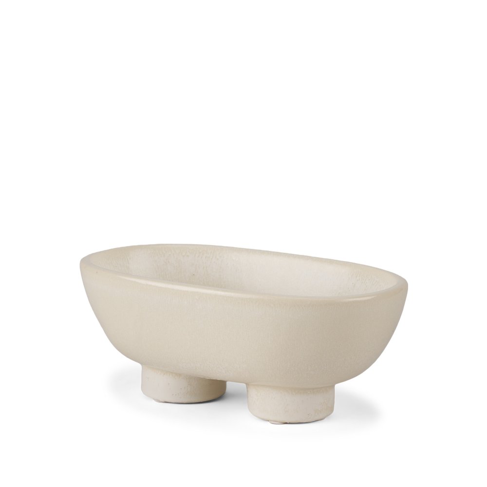 8" Cream Ceramic Oval Pedestal Centerpiece Bowl on a white background