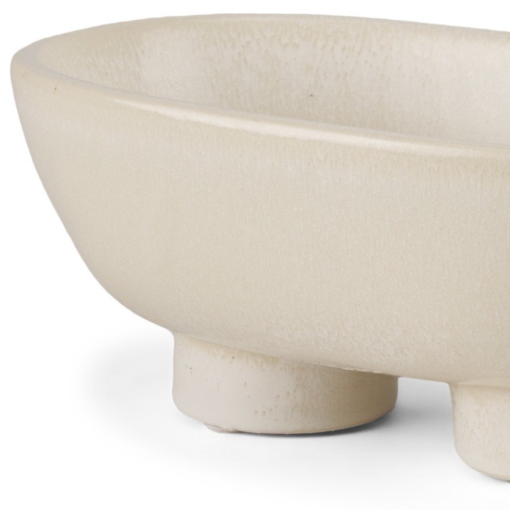 8" Cream Ceramic Oval Pedestal Centerpiece Bowl on a white background